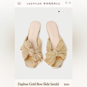 Loeffler Randall Metallic Gold Knotted Bow Slide Mules
